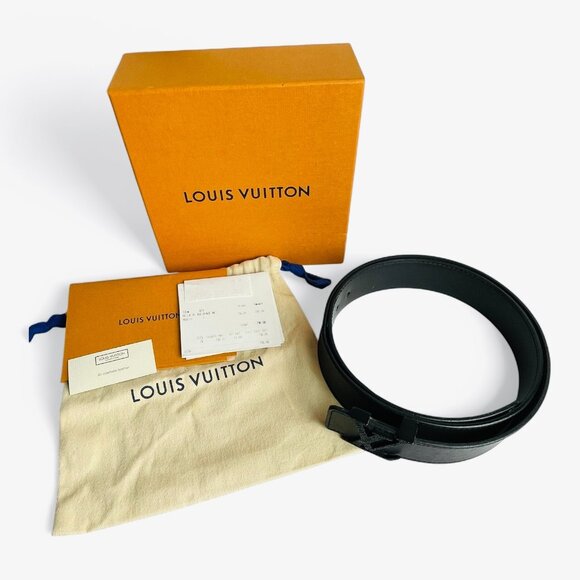 LOUIS VUITTON Black Leather Belt LV Monogram +Box dust bag receipt tag Sz 90/36 - Picture 13 of 14